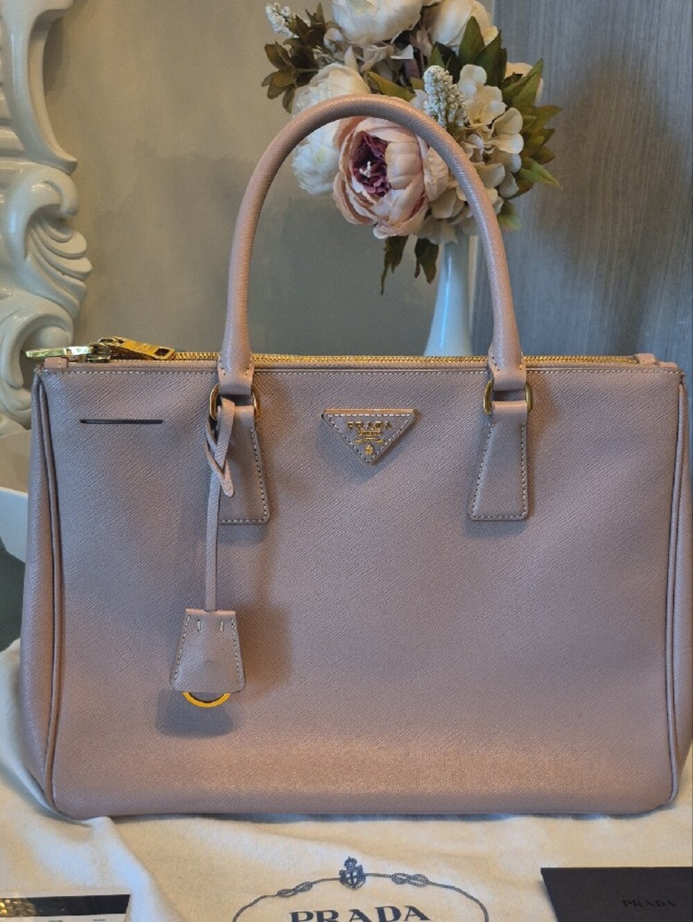 Prada Pink Saffiano Double-Handle Satchel with Gold Hardware - Picture 3 of 17